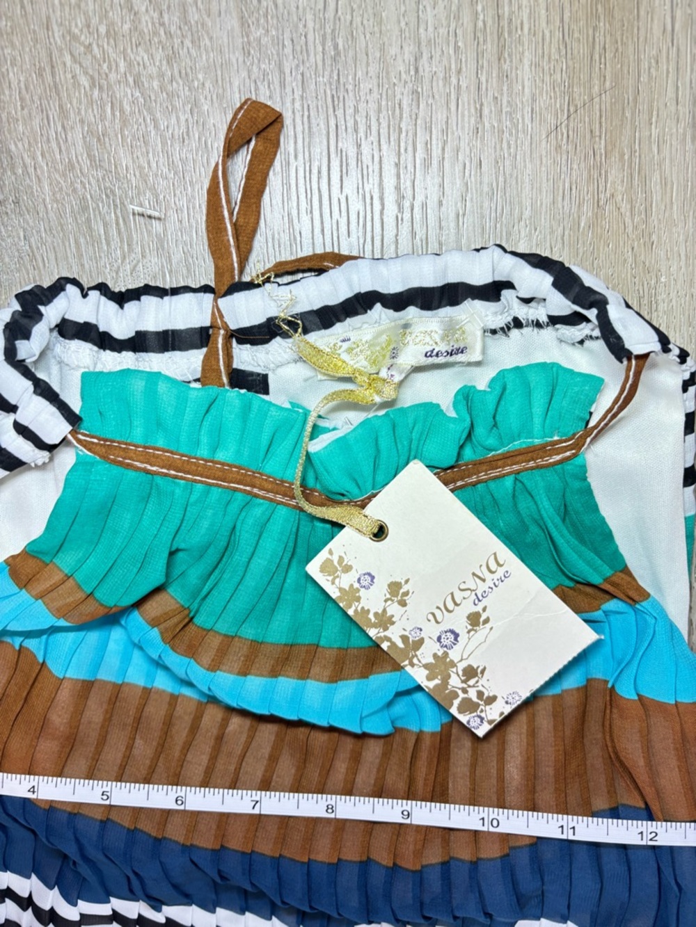 Vasna Desire Striped Halter Maxi Dress in Teal, Navy & Brown NWT - Picture 13 of 15